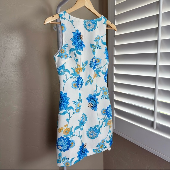 Commense Blue Yellow Floral Backless A-Line Mini Dress XS NWT Open Back - Picture 6 of 13